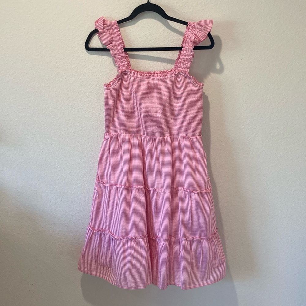 J. Crew Smocked Tiered Pink & White Stripe Dress